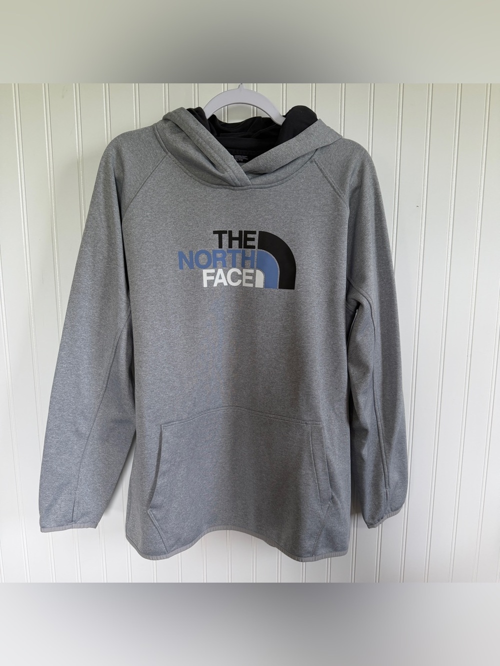 The North Face Gray Pullover Hoodie with Blue Logo Women’s XXL